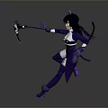 Anime Character In Purple White Costume With Cat Ear Headpiece And Weapon In Combat Pose