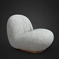 Gray Plush Lazy Sofa with Round Design and Wooden Base 3d model