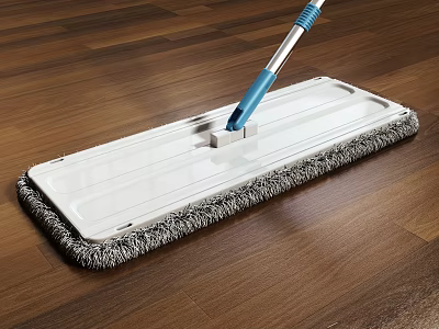 Practical Daily Cleaning Mop with White Head Gray Bristles Blue Silver Handle for Wooden Floor 3d model