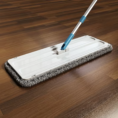 Practical Daily Cleaning Mop with White Head Gray Bristles Blue Silver Handle for Wooden Floor 3d model