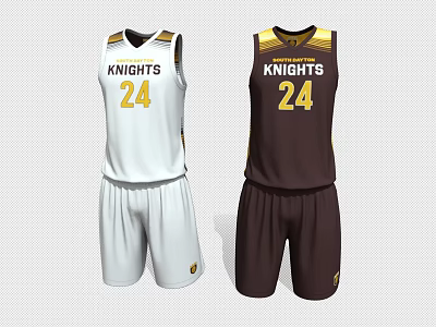 White And Dark Brown Basketball Uniforms With KNIGHTS Logo And Number 24 3d model