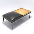 Modern Sofa Bench With Black Leather Cushion Wooden Tray Top And Metal Legs
