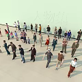 Large group of people walking and standing in various poses with different clothing styles