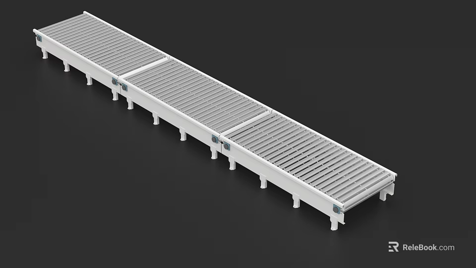 Long Industrial Equipment Platform with Grated Surface Multiple Support Legs and Metal Frame 3d model 