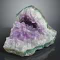 Natural Amethyst Geode Cluster With Purple Crystals And White Green Layers