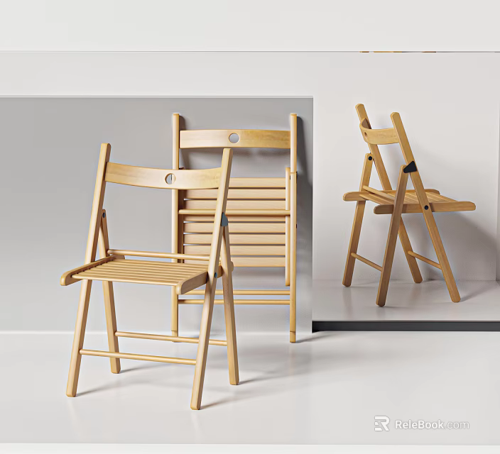 Simple Wooden Folding Leisure Chair With Light Wood Finish And Minimalist Design 3d model 