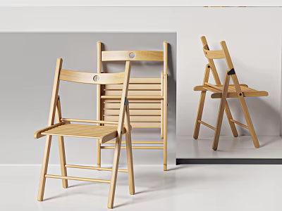Simple Wooden Folding Leisure Chair With Light Wood Finish And Minimalist Design 3d model