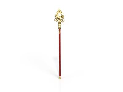 Artistic Golden Top Red Shaft Decorative Sculpture With Intricate Carvings 3d model