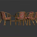 Rattan Sofa And Coffee Table Set With Floral Cushions And Matching Chairs For Living Room