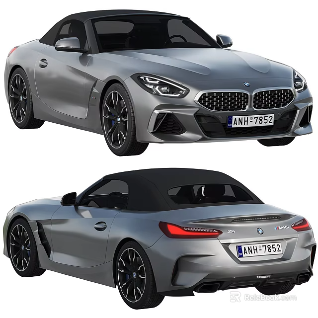 Silver Convertible Sports Car With Black Soft Top And Aerodynamic Exterior Design 3d model 