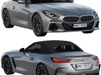 Silver Convertible Sports Car With Black Soft Top And Aerodynamic Exterior Design 3d model