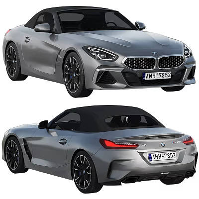 Silver Convertible Sports Car With Black Soft Top And Aerodynamic Exterior Design 3d model