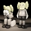Cartoon Figurines Sitting Covering Face And Standing With Green Curly Hair Gray Body