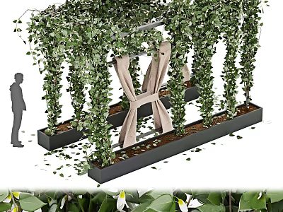 Lush Vertical Living Plant Wall Design With Green Vines And Metal Frame Planters 3d model