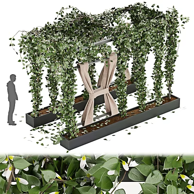 Lush Vertical Living Plant Wall Design With Green Vines And Metal Frame Planters 3d model