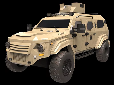 Khaki Armored Utility Vehicle With Large Tires Roof Mounted Equipment And Rugged Design 3d model