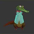 Animated Green Crocodile Game Movie Character In Plaid Shirt With Big Eyes