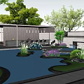 Tranquil Garden Landscape With Reflective Pond Lush Trees Lawn And Pavilion Pathway