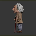 Cartoon Einstein Figure With White Hair Mustache Brown Coat Gray Pants And Walking Cane
