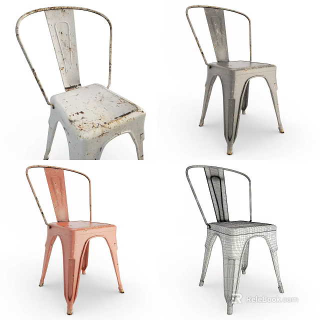 Vintage Rustic Dining Chairs With Various Colors Metal Frames And Distressed Design 3d model 