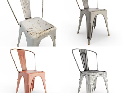 Vintage Rustic Dining Chairs With Various Colors Metal Frames And Distressed Design 3d model
