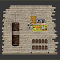 Home Gym Training Corner With Brick Wall Punching Bag Posters Dumbbell Rack And Dumbbells