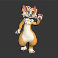 Cute Anthropomorphic Animal Character With Yellow White Fur Pink Ears And Waving Paw