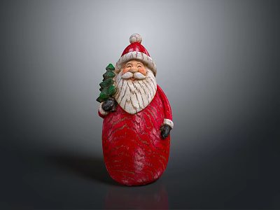 Festive Santa Claus Decorative Figurine In Red Outfit Holding Small Christmas Tree 3d model