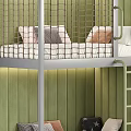 Modern Bunk Bed Interior Design With Green Panel Wall Ladder And Cozy Pillows