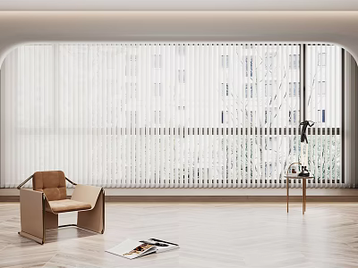 Window Blinds In Modern Room Interior With Wooden Floor Accent Chair And Side Table 3d model