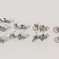 Various Stylish Bicycles in Different Colors Lined Up with Baskets and Classic Frames