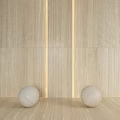 Decorative Circular Spherical Components On Light Stone Wall With Vertical Light Strips 3d model