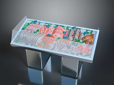 Fresh Meat Display Case With Fish Chicken And Assorted Seafood Selection 3d model