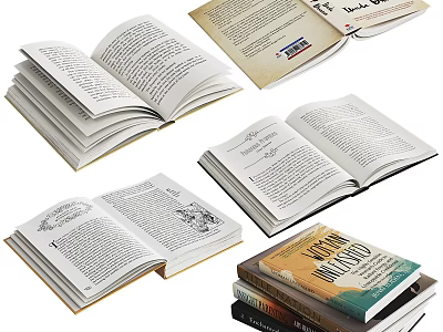 Open Books With Pages And Stacked Book Collection For Reading 3d model