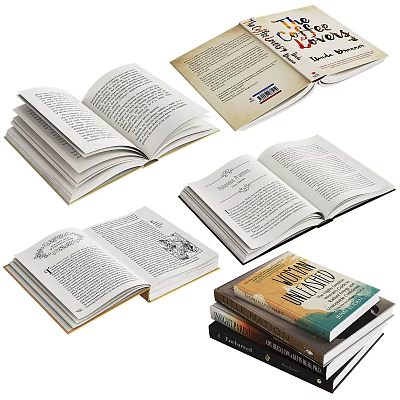 Open Books With Pages And Stacked Book Collection For Reading 3d model