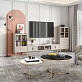 Stylish Modern TV Stand With Open Storage And Decorative Items In Living Room