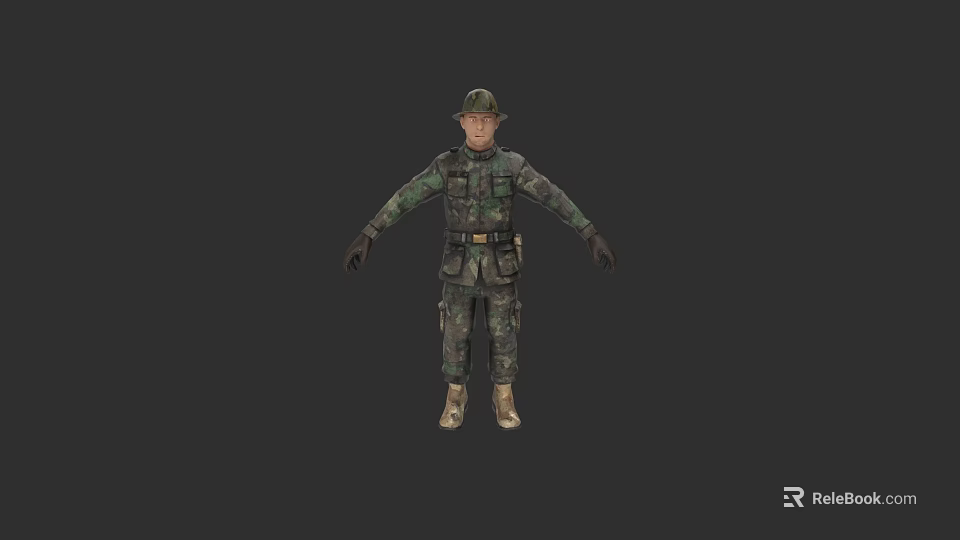 Realistic Game Movie Character in Camouflage Military Uniform with Standing Pose and Detailed Gear 3d model 