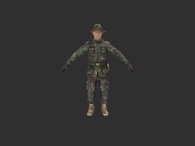 Realistic Game Movie Character in Camouflage Military Uniform with Standing Pose and Detailed Gear 3d model
