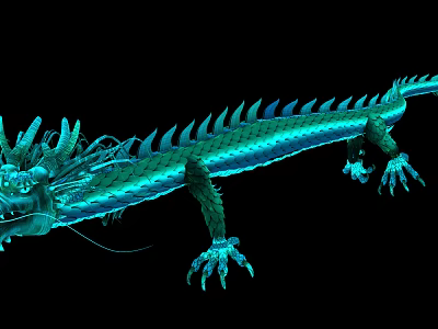 Detailed Traditional Glowing Dragon Sculpture With Blue Scales And Sharp Claws 3d model