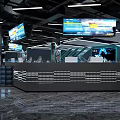 Modern Cyber Cafe Interior With Multiple Screens Computers And Bar Counter 3d model