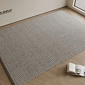 Square Gray Textured Rug on Wooden Floor with Television Display Wall and Open Magazine