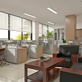 Modern Public Office Space With Open Workstations Blinds Windows Green Plants And Comfortable Sofa 3d model