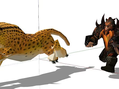 Game and Movie Characters Featuring Running Leopard Like Creature And Armored Orc Warrior 3d model
