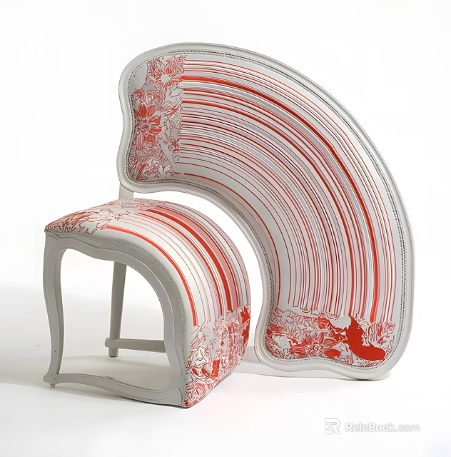 Modern Artistic Single Chair With Red And White Stripes Curved Backrest Upholstered Seat 3d model 