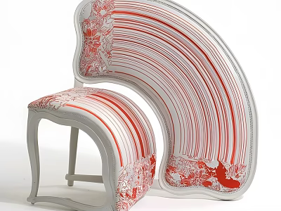 Modern Artistic Single Chair With Red And White Stripes Curved Backrest Upholstered Seat 3d model