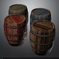 Decorative Wooden Barrels In Red Green Blue Brown Colors With Metal Hoops
