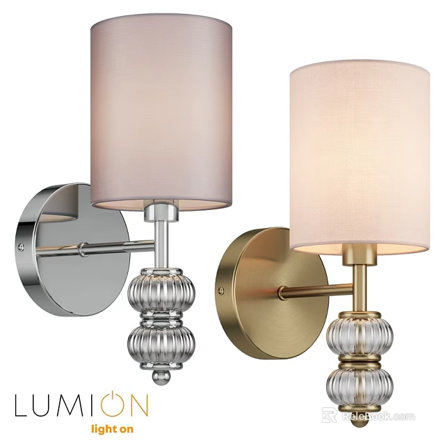 Modern Silver And Gold Wall Lamps With Transparent Glass Base And Fabric Shades 3d model 