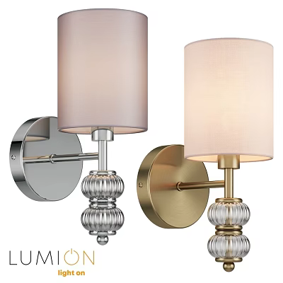 Modern Silver And Gold Wall Lamps With Transparent Glass Base And Fabric Shades 3d model