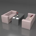 Modern Light Pink Sofas And Gray Coffee Table Dining Set With Bottle And Plates 3d model
