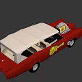 Custom Red Vintage Car With Exposed Engine White Roof And Moon Eye Logo